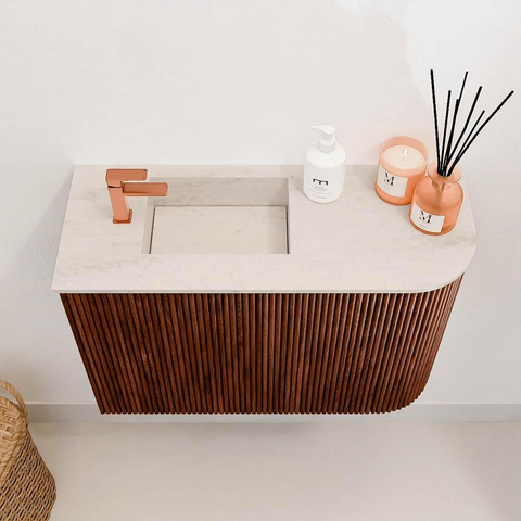 Mondiaz JOYA-DLUX 61.6cm toiletmeubel - ronding rechts kleur Ruby - Wastafel FAYE positie Links 1 kraangat kleur Meli. SW1425369