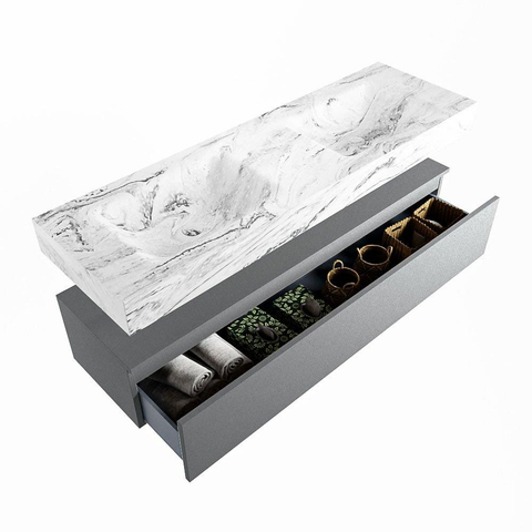 MONDIAZ ALAN - DLUX Badkamermeubelset - 150cm - onderkast - Plata - 1 lade - vrijhangende wastafel - 2 wasbakken - 0 kraangaten - Glace SW806260