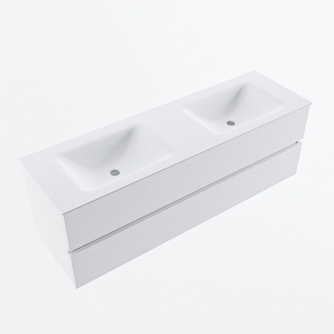 MONDIAZ VICA meuble sous lavabo 150cm Talc 2 tiroirs. Lavabo CLOUD double 2 trous de robinet, couleur Talc. SW1381819