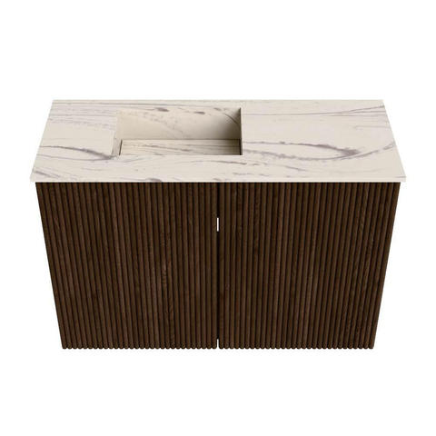 Mondiaz JOYA-DLUX 60cm toiletmeubel - kleur Walnut - Wastafel FAYE positie Links 1 kraangat kleur Nata. SW1424470