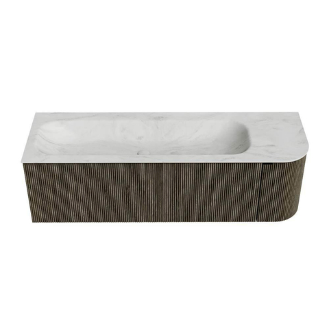 Mondiaz KURVE-DLUX Badkamermeubelset - 145x46x40cm - 1 lade - 1 deur - wastafel solid surface - links - 1 kraangat - Shadow SW1414072