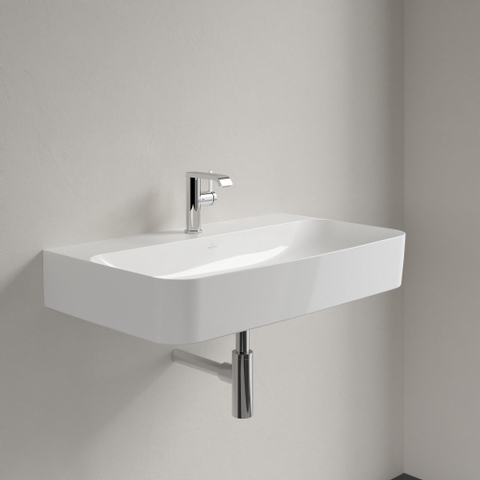 Villeroy & Boch finion wastafel - 1 kraangat - 80x47cm CeramicPlus - zonder overloop - White Alpine (glans wit) SW106480