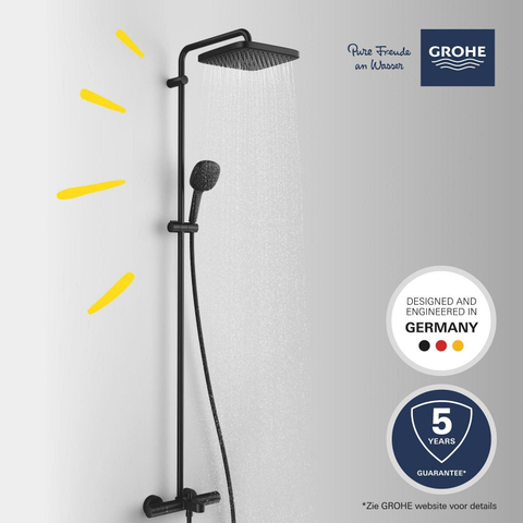Grohe Vitalio Comfort 250 QuickFix Regendoucheset - 25cm - hoofddouche - vierkante handdouche - 2 straalsoorten - met badthermostaat - matte black (mat zwart) SW1126847