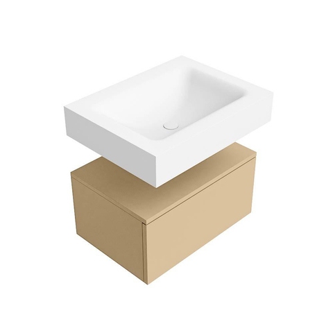 MONDIAZ ALAN Badmeubelset - 60cm - onderkast Sand - 1 lade - Vrijhangende wastafel CLOUD - midden - zonder kraangat - Talc OUTLETSTORE STORE44792