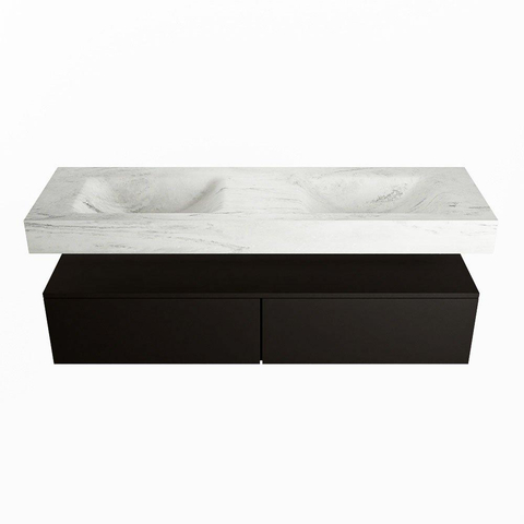 Mondiaz ALAN-DLUX Ensemble de meuble - 150cm - meuble Urban mat - 2 tiroirs - Lavabo Cloud Opalo suspendu - vasque Gauche et droite - 2 trous de robinet SW806405