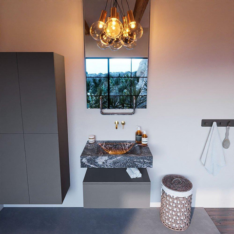 Mondiaz ALAN-DLUX Ensemble de meuble - 70cm - meuble Plata mat - 1 tiroir - Lavabo Cloud Lava suspendu - vasque Centre - 0 trous de robinet SW808423