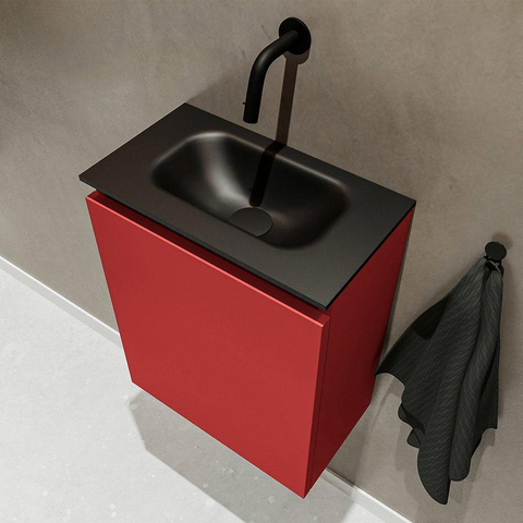 MONDIAZ TURE Toiletmeubel 40x23x50cm met 0 kraangaten 1 deuren fire mat Wastafel Eden midden Solid Surface Zwart SW475376