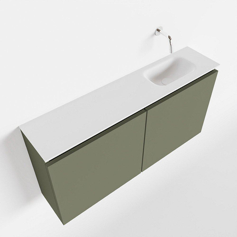 MONDIAZ TURE Toiletmeubel 100x23x50cm met 0 kraangaten 2 deuren army mat Wastafel Eden rechts Solid Surface Wit SW475017