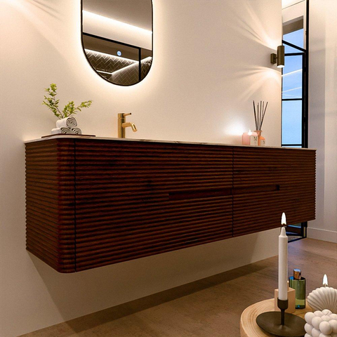 Mondiaz CIRO-DLUX Badkamermeubelset - 190x45x50cm - Solid surface wastafel Nata - 1 wasbak Links - 1 kraangat - 4 lades - Ruby SW1532068