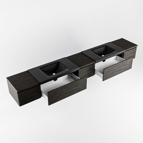 MONDIAZ BUKLA 280cm meuble de salle de bains avec module 40 couleur Dark Brown avec 5 tiroirs. Lavabo CLOUD double 2 trous de robinet couleur Urban. SW1382363