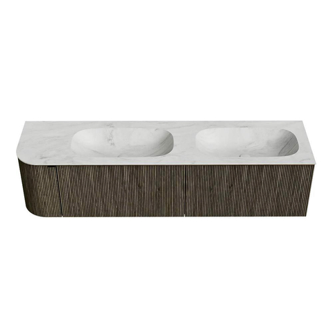 Mondiaz KURVE-DLUX Badkamermeubelset - 175x46x40cm - 2 lade - 1 deur - wastafel solid surface - dubbel / rechts - 2 kraangaten - Shadow SW1414211