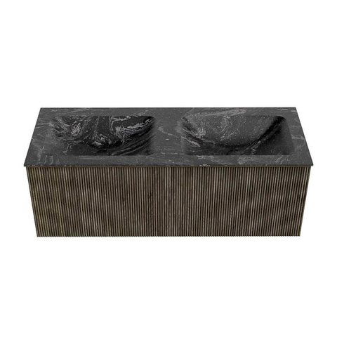 Mondiaz KURVE-DLUX Badkamermeubelset - 120x46x40cm - 1 lade - wastafel solid surface - dubbel - 2 kraangaten - Shadow SW1414688