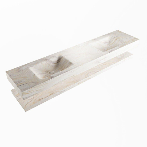 Mondiaz ALAN-DLUX Ensemble de meuble - 200cm - meuble Ostra mat - 0 tiroirs - Lavabo Cloud Ostra suspendu - vasque Gauche et droite - 0 trous de robinet SW809033