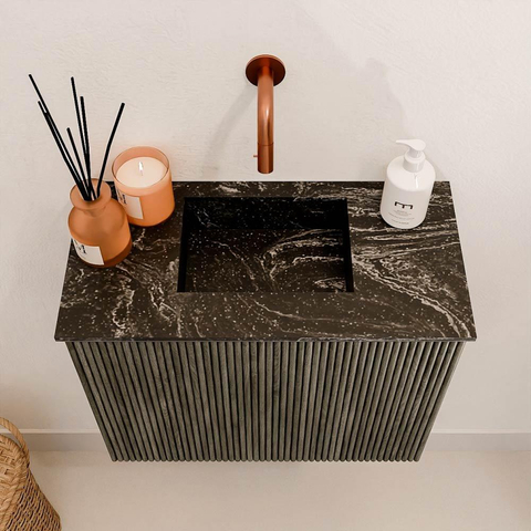 Mondiaz JOYA-DLUX Meuble de toilette 50cm - couleur Shadow - Vasque FAYE position Milieu Sans trou de robinet couleur Lava SW1422803
