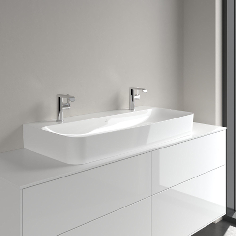 Villeroy & Boch finion wastafel onderzijde - geslepen - met 2 kraangaten - 100x47cm CeramicPlus - zonder overloop - White Alpine (glans wit) SW106498