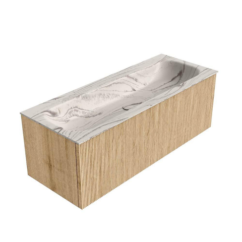 MONDIAZ KURVE-DLUX 120cm badmeubel kleur Oak met 1 lade en 0 deuren. Wastafel BIG LARGE Midden 1 kraangat Nata. SW1432107