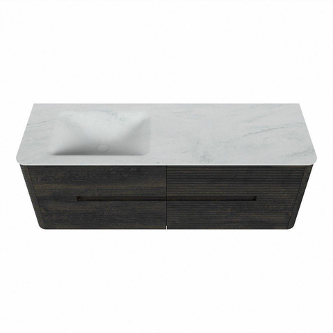 Mondiaz CIRO-DLUX Ensemble de meubles de salle de bains - 140x45x50cm - plan-vasque solid surface Opalo - 1 vasque à gauche - sans trous de robinetterie - 4 tiroirs - Shadow SW1532419
