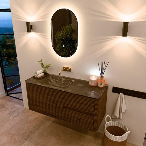 Mondiaz CIRO-DLUX Meuble de salle de bains - 120x45x50cm - lavabo en solid surface Lava - 1 vasque à gauche - sans trous de robinetterie - 2 tiroirs - Dusk SW1533034