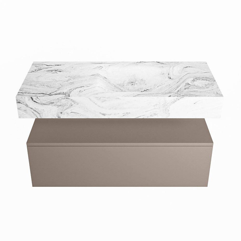 Mondiaz ALAN-DLUX Ensemble de meuble - 100cm - meuble Smoke mat - 1 tiroir - Lavabo Cloud Glace suspendu - vasque Droite - 1 trou de robinet SW805759