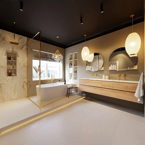 MONDIAZ VICA-DLUX Ensemble meuble de salle de bains - 200cm - meuble bas Washed oak - 4 tiroirs - lavabo encastré cloud double - sans trous de robinet - version haute 60cm - frape SW1088814