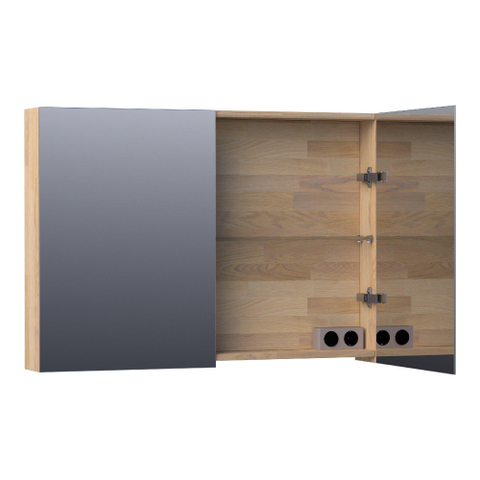 BRAUER Impress armoire de toilette - 100x70x15cm - sans éclairage - 2 portes miroir double face - assemblage à dents de scie chêne gris SW392979