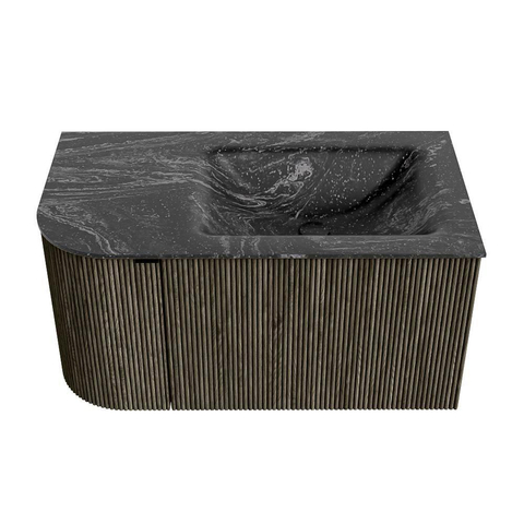 Mondiaz KURVE-DLUX Badkamermeubelset - 85x46x40cm - 1 lade - 1 deur - wastafel solid surface - rechts - zonder kraangat - Shadow SW1414625