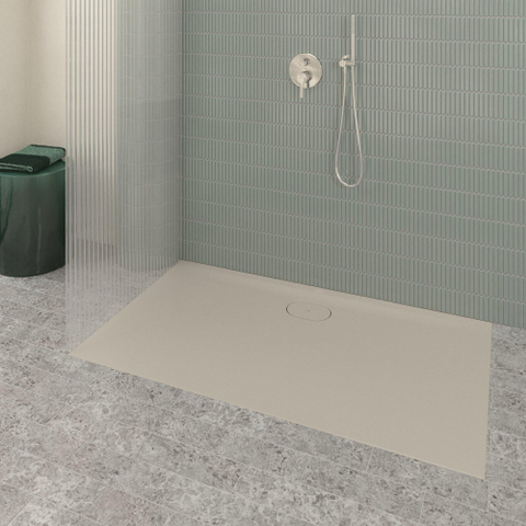 Villeroy & Boch Ecora douchebak - 140x80x3.5cm - afvoer lange zijde - almond (beige) SW1558943