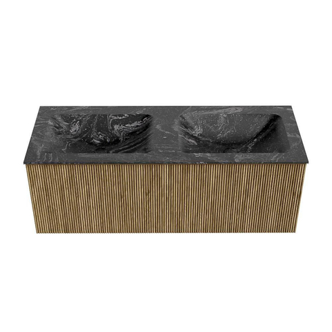 Mondiaz KURVE-DLUX Ensemble de meuble de salle de bains - 120x46x40cm - 1 tiroir - lavabo solid surface - double - 2 trous de robinet - Dusk SW1415543