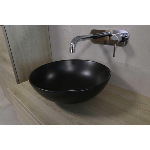 INK Otello Large vasque à poser - 40x40x12cm - rond - porcelaine noir mat SW411450