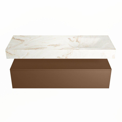 Mondiaz ALAN-DLUX Ensemble de meuble - 130cm - meuble Rust mat - 1 tiroir - Lavabo Cloud Frappe suspendu - vasque Droite - 0 trous de robinet SW805360