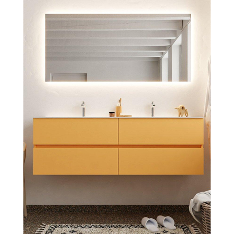 MONDIAZ VICA Ensemble de meuble salle de bain - 150cm - 4 tiroirs - lavabo Cloud double - 2 trous de robinet - solid surface ocre SW411143