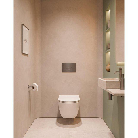 Geberit Inbouwreservoir - UP320 - QeramiQ Push Steel bedieningsplaat slim - dualflush - ronde knoppen - gunmetal SW1600707