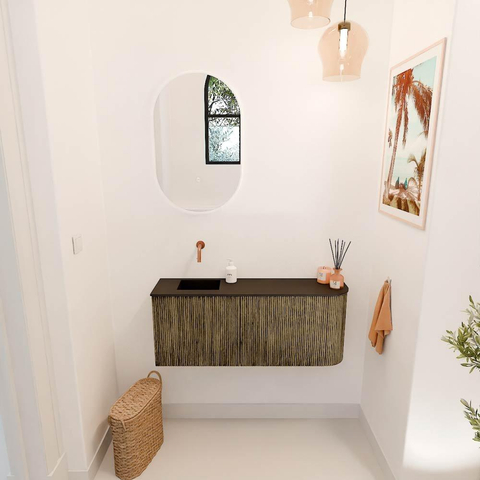 Mondiaz JOYA 101.6cm meuble de toilette - arrondi droit couleur Dusk - Lavabo FAYE position Gauche Sans trou de robinet couleur Urban. SW1421675