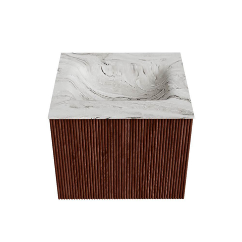 Mondiaz KURVE-DLUX Badkamermeubelset - 50x46x40cm - 1 lade - wastafel solid surface - midden - 1 kraangat - Ruby SW1415783