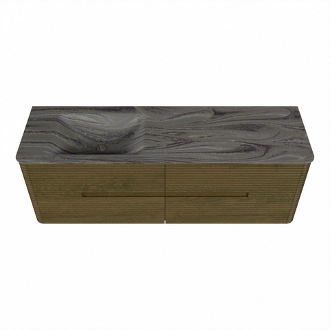 Mondiaz CIRO-DLUX Badkamermeubelset - 150x45x50cm - Solid surface wastafel Sombra - 1 wasbak Links - 1 kraangat - 4 lades - Dusk SW1533404