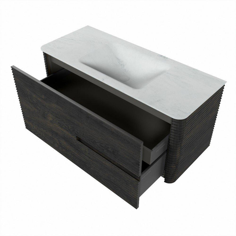 Mondiaz CIRO-DLUX Badkamermeubelset - 110x45x50cm - Solid surface wastafel Opalo - 1 wasbak Midden - zonder kraangaten - 2 lades - Shadow SW1532396