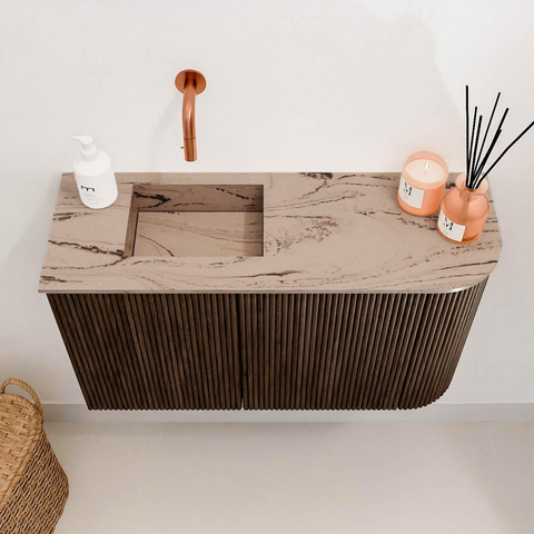Mondiaz JOYA-DLUX 71.6cm toiletmeubel - ronding rechts kleur Walnut - Wastafel FAYE positie Links Zonder kraangat kleur Arena. SW1424356