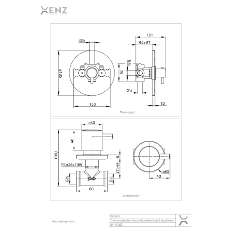 Xenz Duero Doucheset inbouw thermostatisch met inbouwdeel en handdoucheset zwart mat SW105555