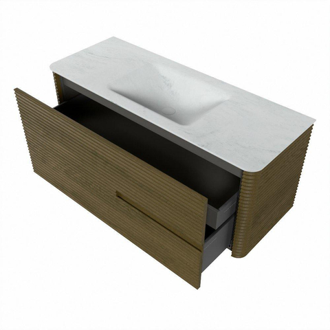 Mondiaz CIRO-DLUX Badkamermeubelset - 120x45x50cm - Solid surface wastafel Opalo - 1 wasbak Midden - zonder kraangaten - 2 lades - Dusk SW1532955