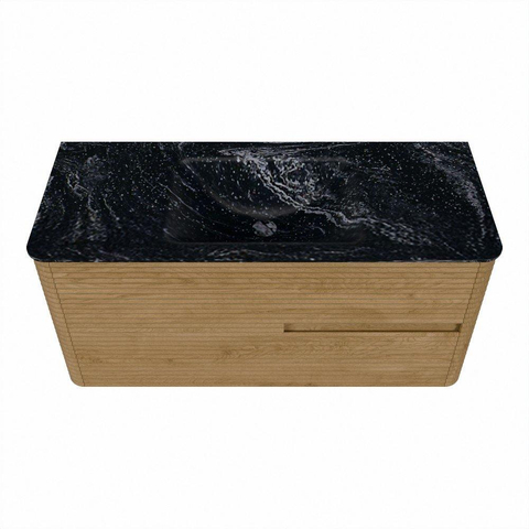 Mondiaz CIRO-DLUX Ensemble de meubles de salle de bains - 110x45x50cm - vasque solid surface Lava - 1 lavabo au centre - 1 trou de robinet - 2 tiroirs - Chêne SW1531083