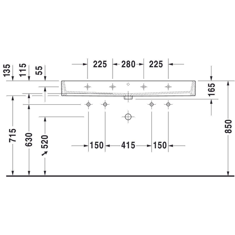 Duravit Vero air Dubbele wastafel - 120x47cm - met 2 kraangaten - met overloop - wit SW156934