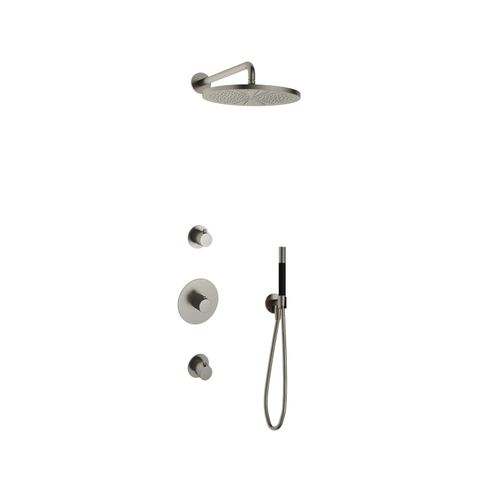 Hotbath Cobber IBS20 Regendoucheset - inbouw - 35cm wandarm - 30cm ronde hoofddouche - staafhanddouche - geborsteld nikkel (RVS) SW440433