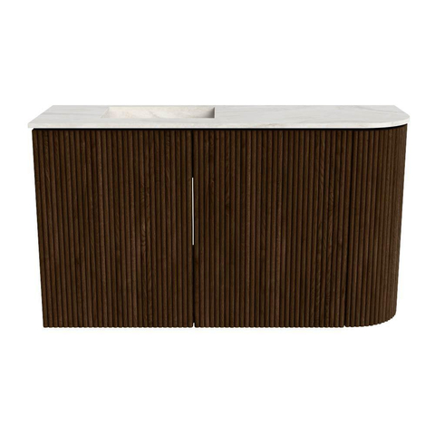 Mondiaz JOYA-DLUX 71.6cm toiletmeubel - ronding rechts kleur Walnut - Wastafel FAYE positie Links 1 kraangat kleur Ostra. SW1422637