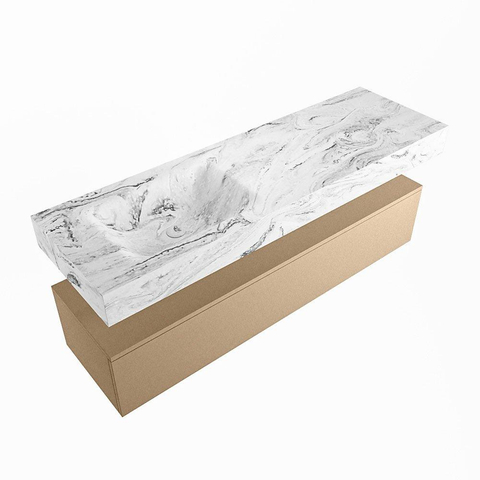 Mondiaz ALAN-DLUX Ensemble de meuble - 150cm - meuble Oro mat - 1 tiroir - Lavabo Cloud Glace suspendu - vasque Gauche - 0 trous de robinet SW806216