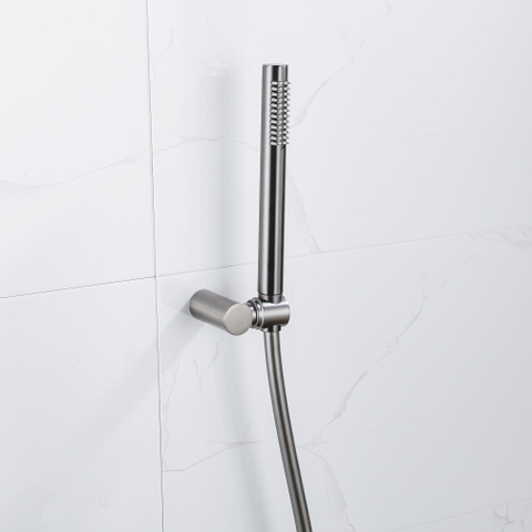 Fortifura Calvi Handdoucheset - 22.5cm - staaf - met houder - gladde slang - 150cm - PVD - geborsteld gunmetal (antraciet) SW809504
