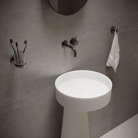 Ideavit SolidFloat Lavabo - sur pied - rond - 87x40x15cm - solid surface - blanc mat SW1159323