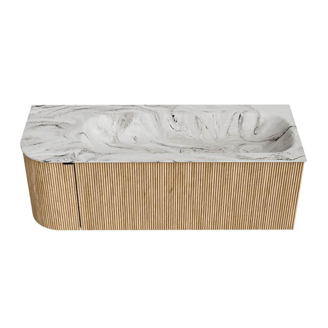 MONDIAZ KURVE-DLUX meuble de salle de bains 125cm avec module 25 L couleur chêne avec 1 tiroir et 1 porte. Lavabo BIG MEDIUM droit sans trou de robinetterie couleur Glace. SW1137997