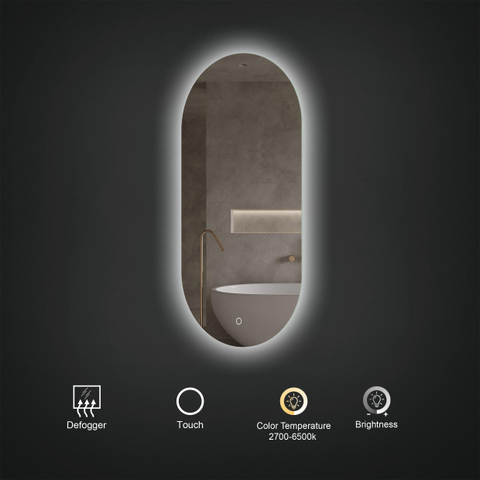 Arcqua Oval spiegel – ovaal – 40x100 cm – indirecte LED rondom – spiegelverwarming – Naturel SW1223208