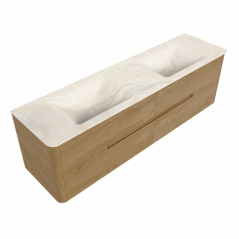 Mondiaz CIRO-DLUX Meuble de salle de bains - 170x45x50cm - Plan vasque Solid surface Ostra - 2 vasques Double - sans trous de robinetterie - 4 tiroirs - Chêne SW1530931