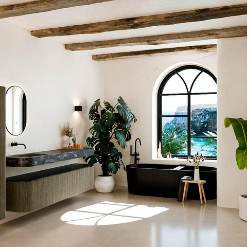 MONDIAZ THOR-DLUX 200cm meuble de salle de bains arrondi gauche + droite couleur Shadow avec 2 tiroirs et 2 portes. Vasque suspendue CLOUD Gauche sans trou de robinet couleur Lava. SW1467040